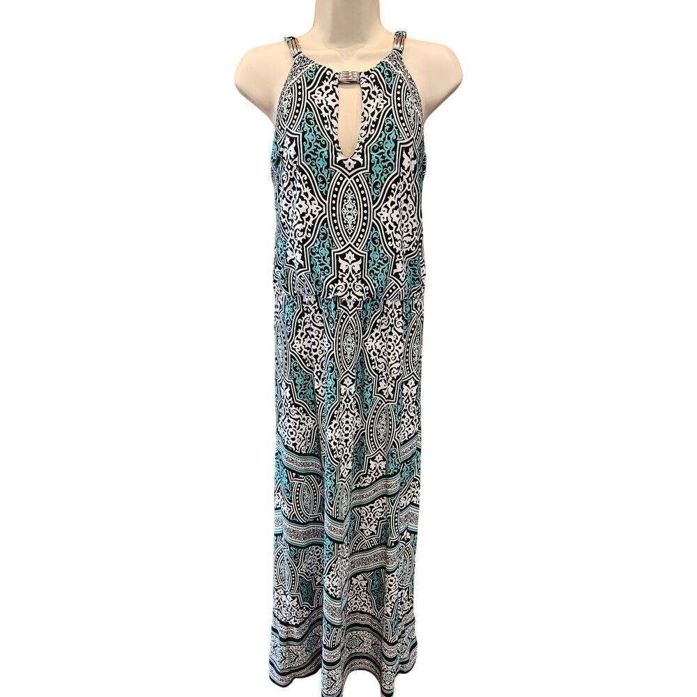 Whbml Maxi Dress geometric Keyhole Sleeveless Green Long jewel embellished Small